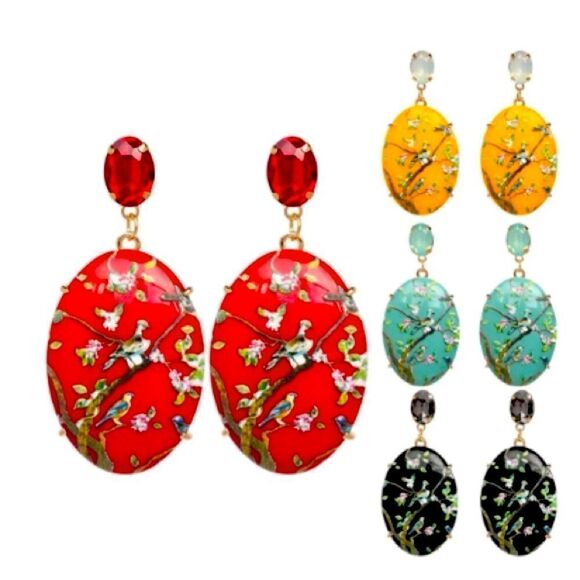 ✨🆕✨ Beautifully Boho Unique JADE GREEN Happy Days  Floral Birds Earrings  ✨ - Picture 7 of 12